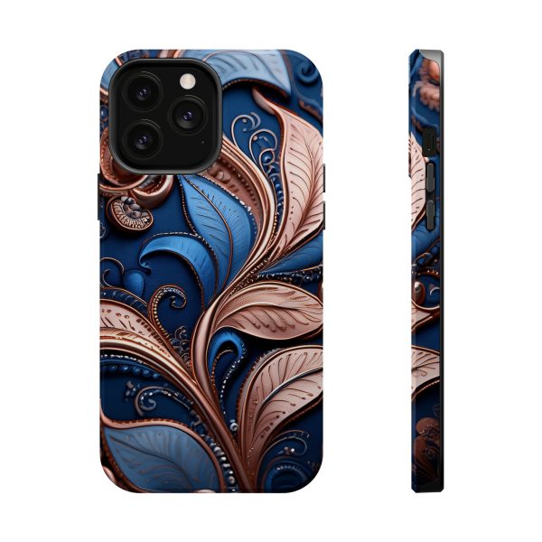 Blue Gold Paisley BRG1- Custom Magnetic Tough Case for iPhone - Dual Layer Protection with MagSafe® Compatibility - Matte or Glossy Finish - Image 71