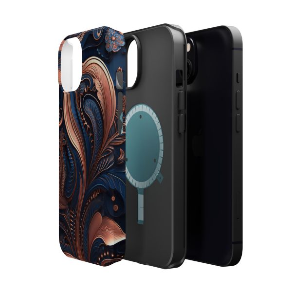 Blue Gold Paisley BRG8 - Custom Magnetic Tough Case for iPhone - Dual Layer Protection with MagSafe® Compatibility - Matte or Glossy Finish - Image 46