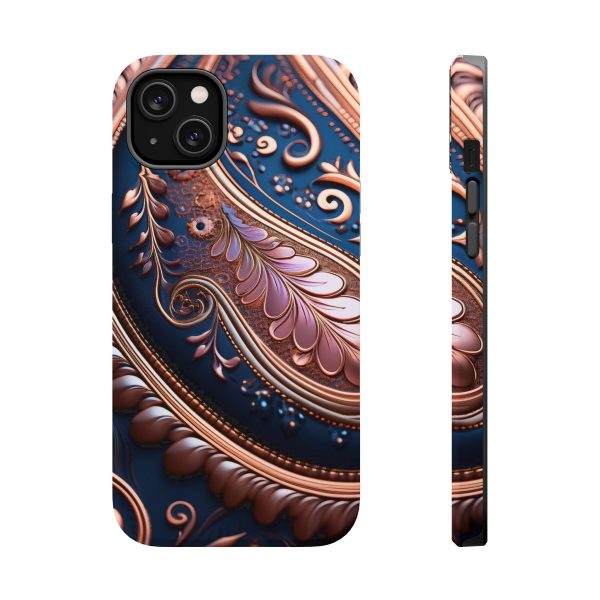 Blue Gold Paisley BRG7- Custom Magnetic Tough Case for iPhone - Dual Layer Protection with MagSafe® Compatibility - Matte or Glossy Finish - Image 26