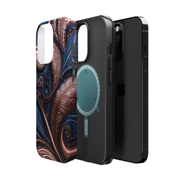 Blue Gold Paisley BRG2- Custom Magnetic Tough Case for iPhone - Dual Layer Protection with MagSafe® Compatibility - Matte or Glossy Finish - Image 67