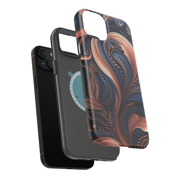 Blue Gold Paisley BRG8 - Custom Magnetic Tough Case for iPhone - Dual Layer Protection with MagSafe® Compatibility - Matte or Glossy Finish - Image 106