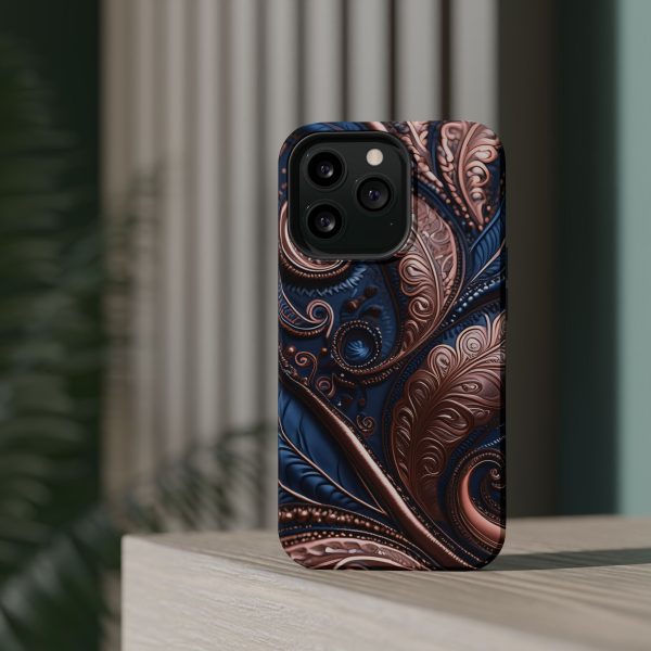 Blue Gold Paisley BRG2- Custom Magnetic Tough Case for iPhone - Dual Layer Protection with MagSafe® Compatibility - Matte or Glossy Finish - Image 69