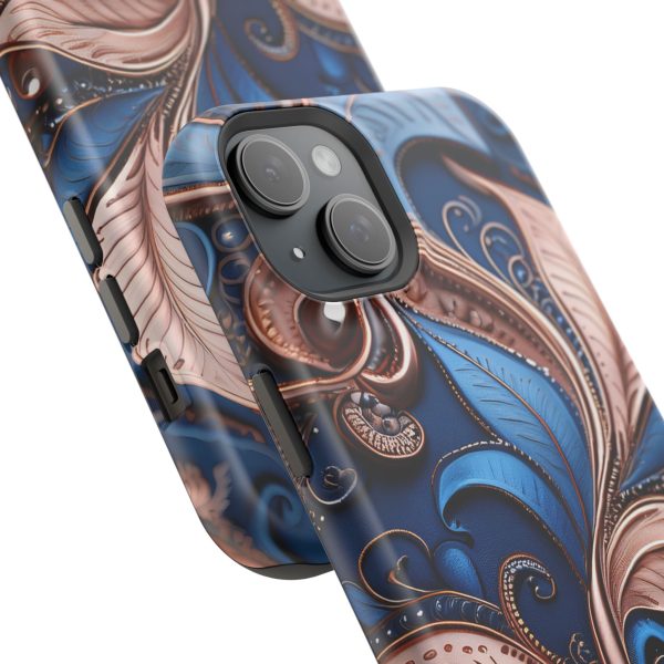 Blue Gold Paisley BRG1- Custom Magnetic Tough Case for iPhone - Dual Layer Protection with MagSafe® Compatibility - Matte or Glossy Finish - Image 108