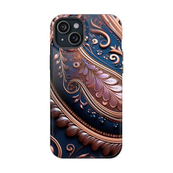 Blue Gold Paisley BRG7- Custom Magnetic Tough Case for iPhone - Dual Layer Protection with MagSafe® Compatibility - Matte or Glossy Finish - Image 102