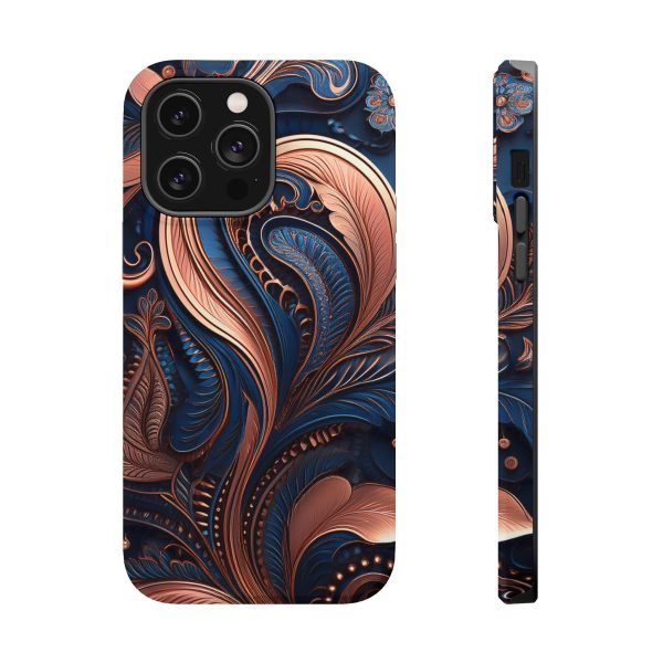 Blue Gold Paisley BRG8 - Custom Magnetic Tough Case for iPhone - Dual Layer Protection with MagSafe® Compatibility - Matte or Glossy Finish - Image 37