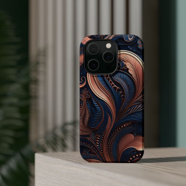 Blue Gold Paisley BRG8 - Custom Magnetic Tough Case for iPhone - Dual Layer Protection with MagSafe® Compatibility - Matte or Glossy Finish - Image 19