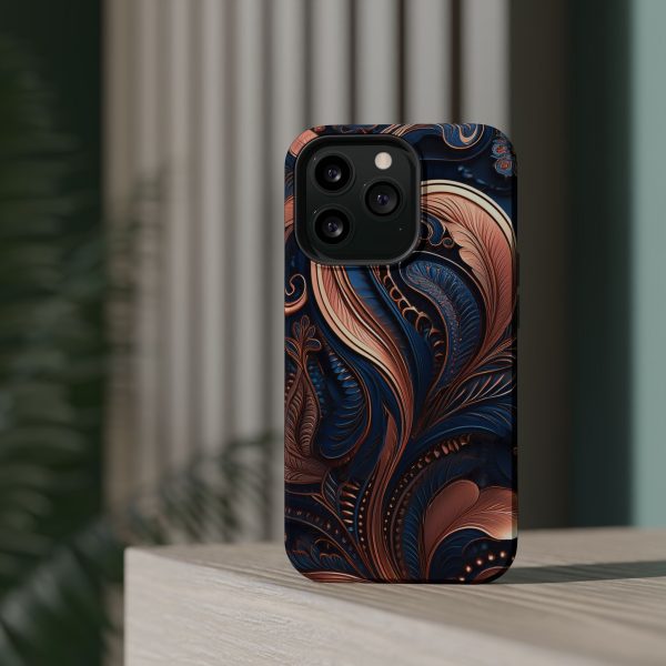 Blue Gold Paisley BRG8 - Custom Magnetic Tough Case for iPhone - Dual Layer Protection with MagSafe® Compatibility - Matte or Glossy Finish - Image 69