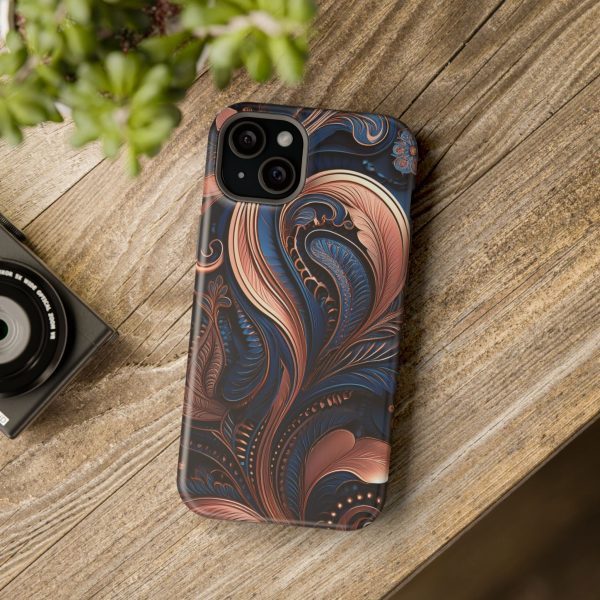 Blue Gold Paisley BRG8 - Custom Magnetic Tough Case for iPhone - Dual Layer Protection with MagSafe® Compatibility - Matte or Glossy Finish - Image 110