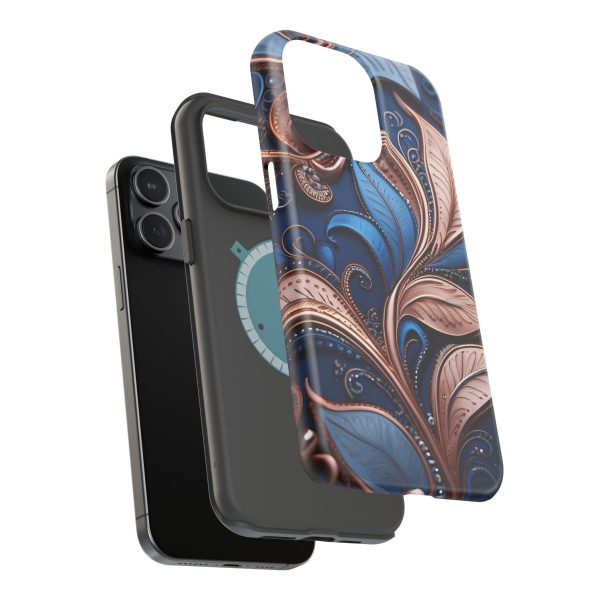 Blue Gold Paisley BRG1- Custom Magnetic Tough Case for iPhone - Dual Layer Protection with MagSafe® Compatibility - Matte or Glossy Finish - Image 117