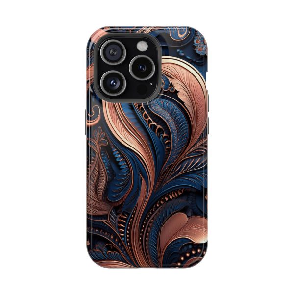 Blue Gold Paisley BRG8 - Custom Magnetic Tough Case for iPhone - Dual Layer Protection with MagSafe® Compatibility - Matte or Glossy Finish - Image 92