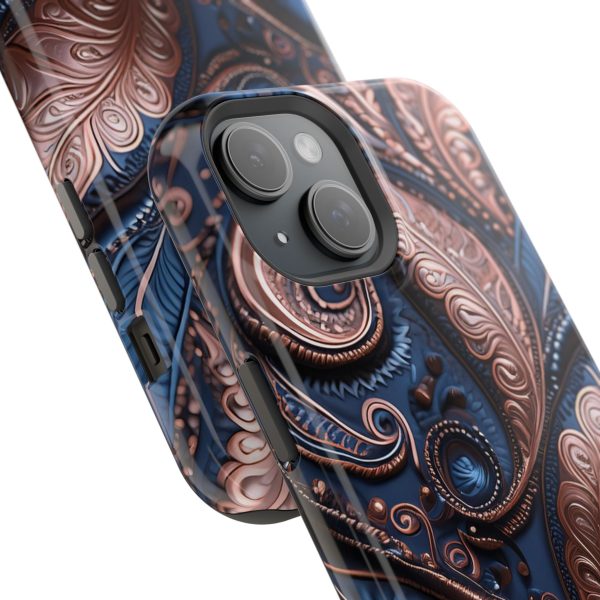 Blue Gold Paisley BRG2- Custom Magnetic Tough Case for iPhone - Dual Layer Protection with MagSafe® Compatibility - Matte or Glossy Finish - Image 81