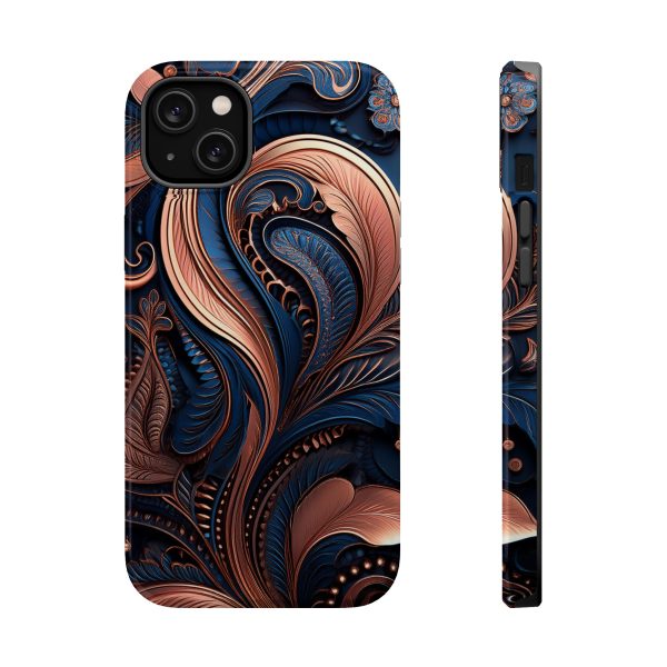 Blue Gold Paisley BRG8 - Custom Magnetic Tough Case for iPhone - Dual Layer Protection with MagSafe® Compatibility - Matte or Glossy Finish - Image 22