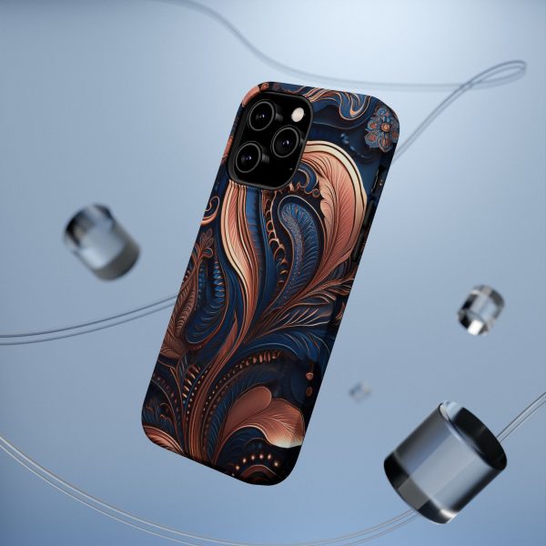 Blue Gold Paisley BRG8 - Custom Magnetic Tough Case for iPhone - Dual Layer Protection with MagSafe® Compatibility - Matte or Glossy Finish - Image 40