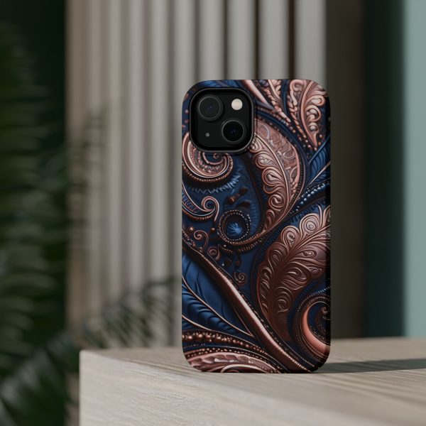 Blue Gold Paisley BRG2- Custom Magnetic Tough Case for iPhone - Dual Layer Protection with MagSafe® Compatibility - Matte or Glossy Finish - Image 9