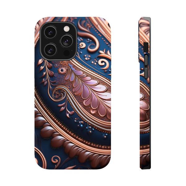 Blue Gold Paisley BRG7- Custom Magnetic Tough Case for iPhone - Dual Layer Protection with MagSafe® Compatibility - Matte or Glossy Finish - Image 36