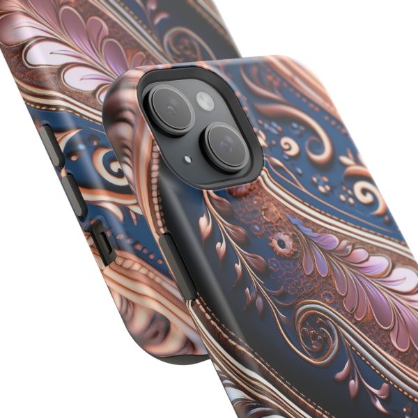 Blue Gold Paisley BRG7- Custom Magnetic Tough Case for iPhone - Dual Layer Protection with MagSafe® Compatibility - Matte or Glossy Finish - Image 106