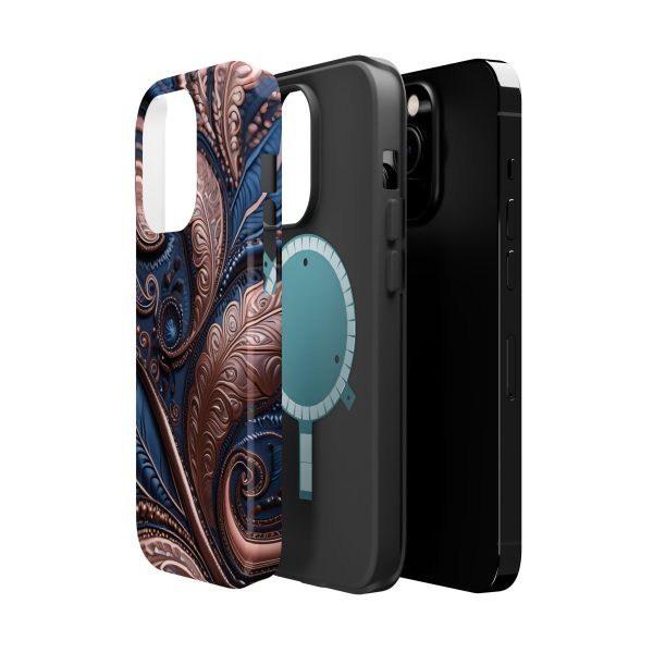 Blue Gold Paisley BRG2- Custom Magnetic Tough Case for iPhone - Dual Layer Protection with MagSafe® Compatibility - Matte or Glossy Finish - Image 12