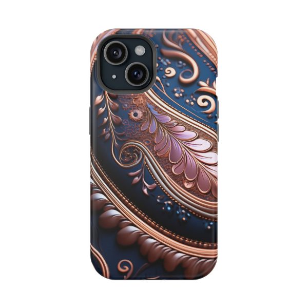 Blue Gold Paisley BRG7- Custom Magnetic Tough Case for iPhone - Dual Layer Protection with MagSafe® Compatibility - Matte or Glossy Finish - Image 87