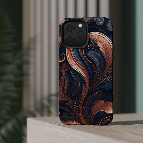 Blue Gold Paisley BRG8 - Custom Magnetic Tough Case for iPhone - Dual Layer Protection with MagSafe® Compatibility - Matte or Glossy Finish - Image 79