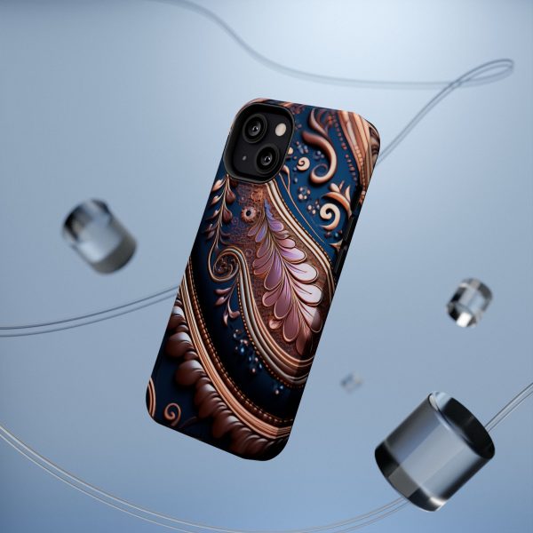 Blue Gold Paisley BRG7- Custom Magnetic Tough Case for iPhone - Dual Layer Protection with MagSafe® Compatibility - Matte or Glossy Finish - Image 45