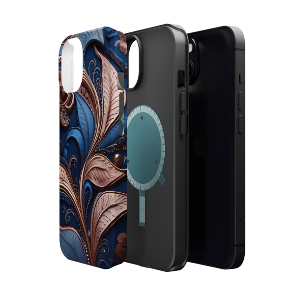 Blue Gold Paisley BRG1- Custom Magnetic Tough Case for iPhone - Dual Layer Protection with MagSafe® Compatibility - Matte or Glossy Finish - Image 47