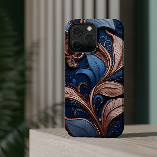 Blue Gold Paisley BRG1- Custom Magnetic Tough Case for iPhone - Dual Layer Protection with MagSafe® Compatibility - Matte or Glossy Finish - Image 34