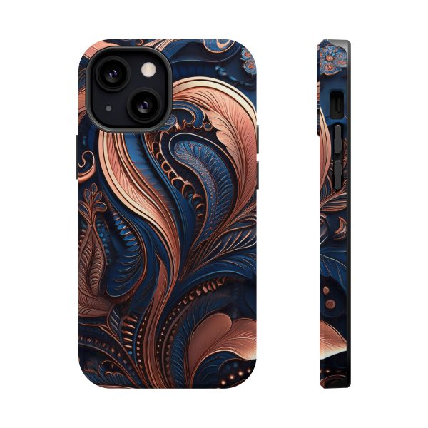 Blue Gold Paisley BRG8 - Custom Magnetic Tough Case for iPhone - Dual Layer Protection with MagSafe® Compatibility - Matte or Glossy Finish - Image 57