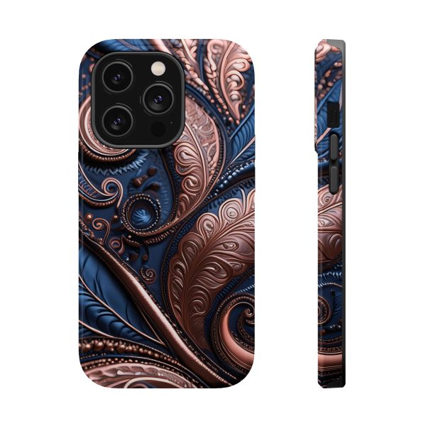 Blue Gold Paisley BRG2- Custom Magnetic Tough Case for iPhone - Dual Layer Protection with MagSafe® Compatibility - Matte or Glossy Finish - Image 11