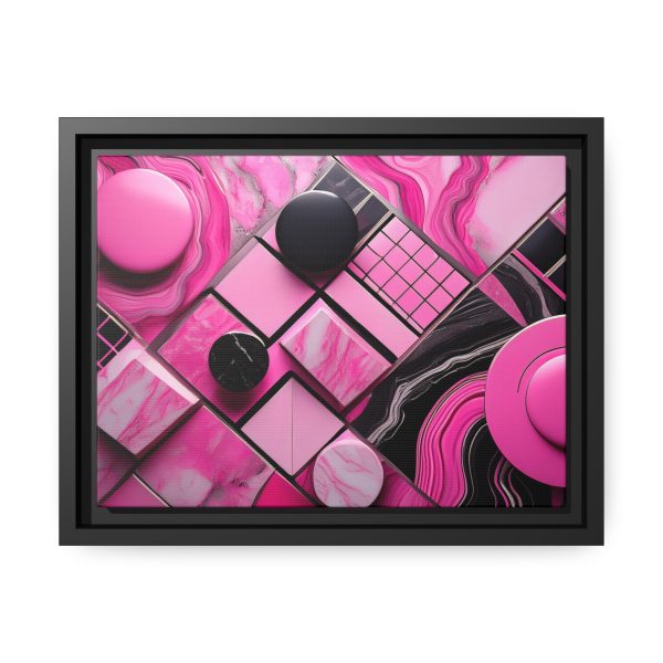 Pink And Black Abstract 2 Matte Canvas, Black Frame