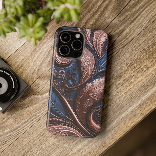 Blue Gold Paisley BRG2- Custom Magnetic Tough Case for iPhone - Dual Layer Protection with MagSafe® Compatibility - Matte or Glossy Finish - Image 120