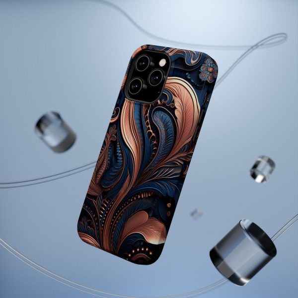 Blue Gold Paisley BRG8 - Custom Magnetic Tough Case for iPhone - Dual Layer Protection with MagSafe® Compatibility - Matte or Glossy Finish - Image 35