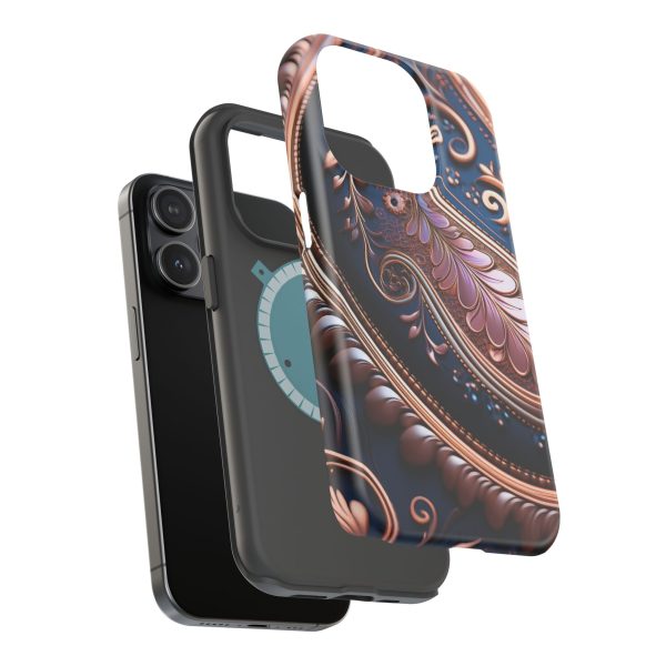 Blue Gold Paisley BRG7- Custom Magnetic Tough Case for iPhone - Dual Layer Protection with MagSafe® Compatibility - Matte or Glossy Finish - Image 98