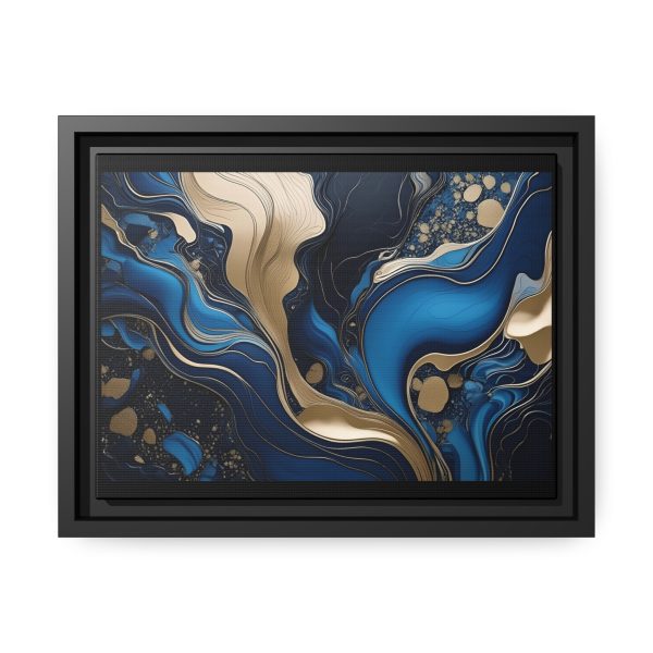 Blue Gold Abstract Art 3 Matte Canvas, Black Frame