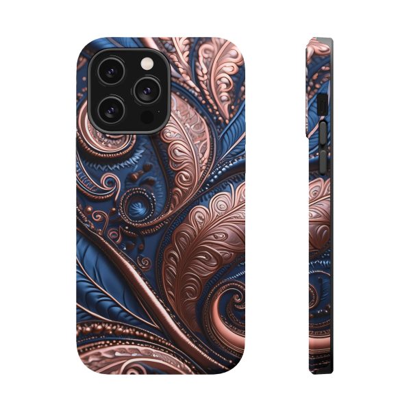 Blue Gold Paisley BRG2- Custom Magnetic Tough Case for iPhone - Dual Layer Protection with MagSafe® Compatibility - Matte or Glossy Finish - Image 36