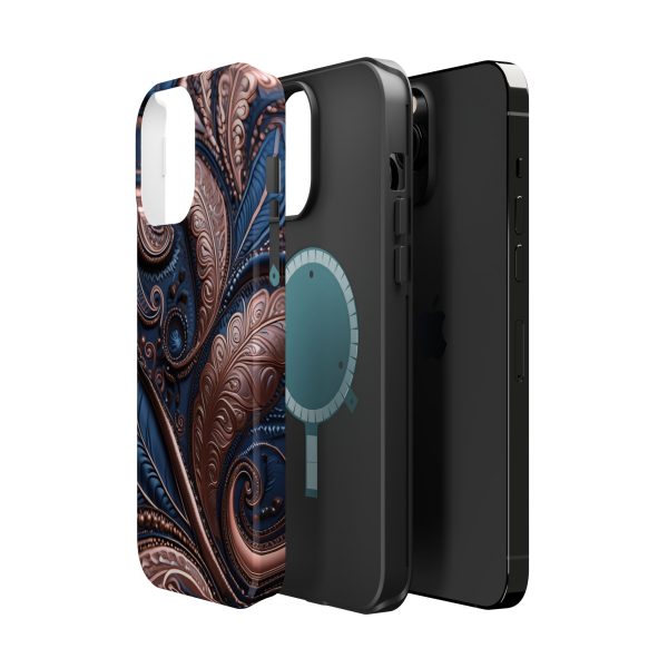 Blue Gold Paisley BRG2- Custom Magnetic Tough Case for iPhone - Dual Layer Protection with MagSafe® Compatibility - Matte or Glossy Finish - Image 72