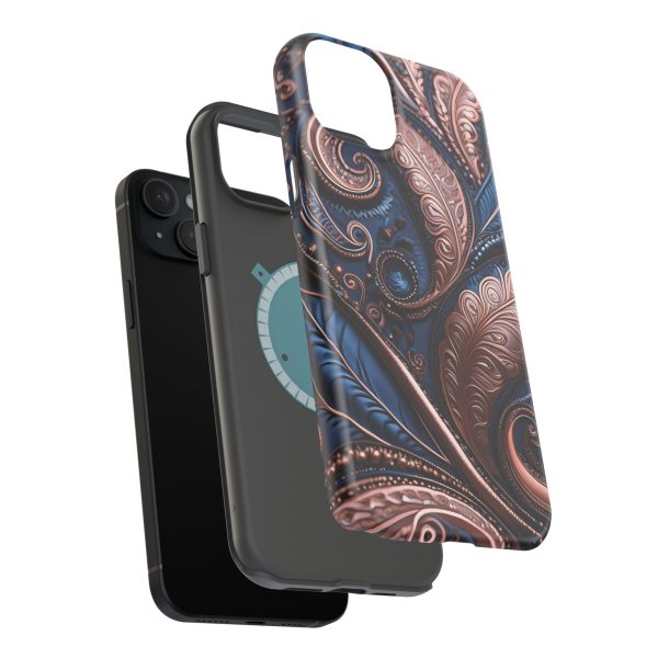 Blue Gold Paisley BRG2- Custom Magnetic Tough Case for iPhone - Dual Layer Protection with MagSafe® Compatibility - Matte or Glossy Finish - Image 108