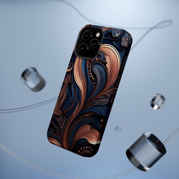 Blue Gold Paisley BRG8 - Custom Magnetic Tough Case for iPhone - Dual Layer Protection with MagSafe® Compatibility - Matte or Glossy Finish - Image 75