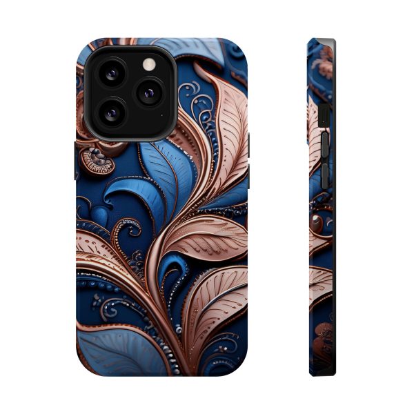 Blue Gold Paisley BRG1- Custom Magnetic Tough Case for iPhone - Dual Layer Protection with MagSafe® Compatibility - Matte or Glossy Finish - Image 61