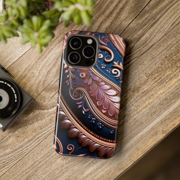 Blue Gold Paisley BRG7- Custom Magnetic Tough Case for iPhone - Dual Layer Protection with MagSafe® Compatibility - Matte or Glossy Finish - Image 115