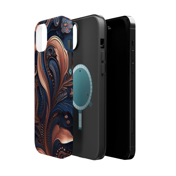 Blue Gold Paisley BRG8 - Custom Magnetic Tough Case for iPhone - Dual Layer Protection with MagSafe® Compatibility - Matte or Glossy Finish - Image 26