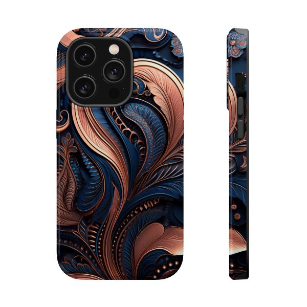 Blue Gold Paisley BRG8 - Custom Magnetic Tough Case for iPhone - Dual Layer Protection with MagSafe® Compatibility - Matte or Glossy Finish - Image 12