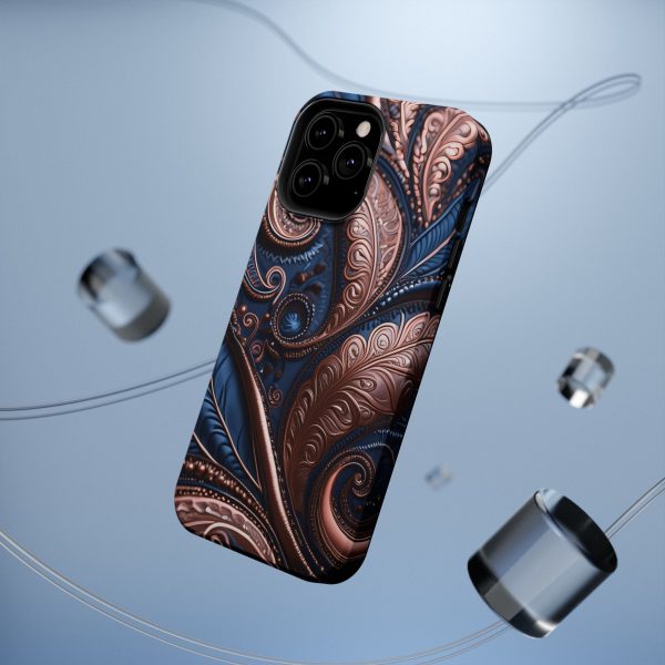 Blue Gold Paisley BRG2- Custom Magnetic Tough Case for iPhone - Dual Layer Protection with MagSafe® Compatibility - Matte or Glossy Finish - Image 80