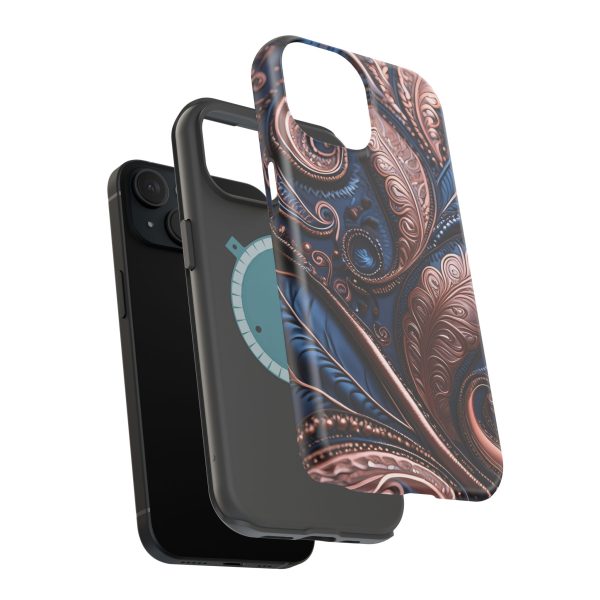 Blue Gold Paisley BRG2- Custom Magnetic Tough Case for iPhone - Dual Layer Protection with MagSafe® Compatibility - Matte or Glossy Finish - Image 88