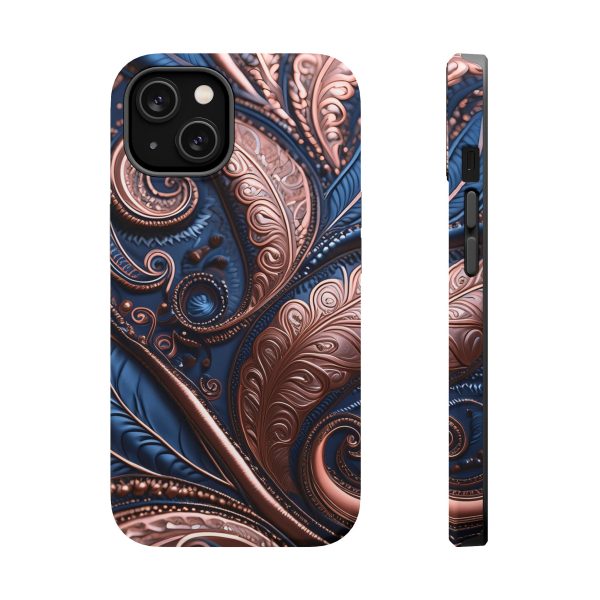 Blue Gold Paisley BRG2- Custom Magnetic Tough Case for iPhone - Dual Layer Protection with MagSafe® Compatibility - Matte or Glossy Finish - Image 6