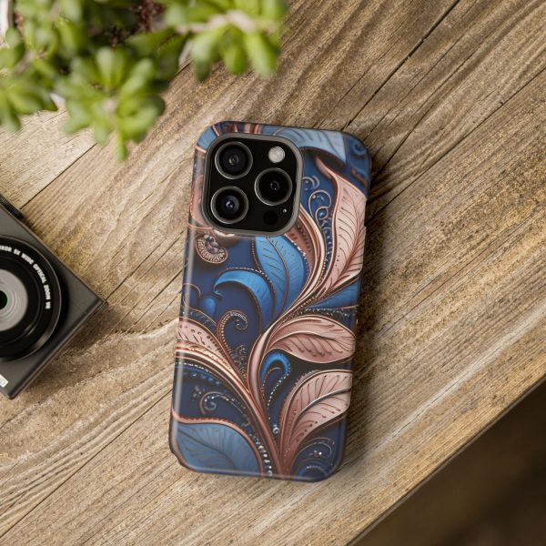 Blue Gold Paisley BRG1- Custom Magnetic Tough Case for iPhone - Dual Layer Protection with MagSafe® Compatibility - Matte or Glossy Finish - Image 100