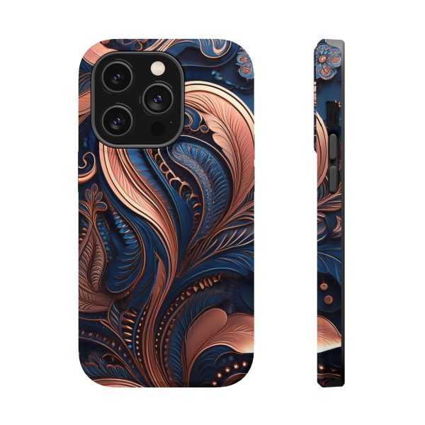 Blue Gold Paisley BRG8 - Custom Magnetic Tough Case for iPhone - Dual Layer Protection with MagSafe® Compatibility - Matte or Glossy Finish - Image 17