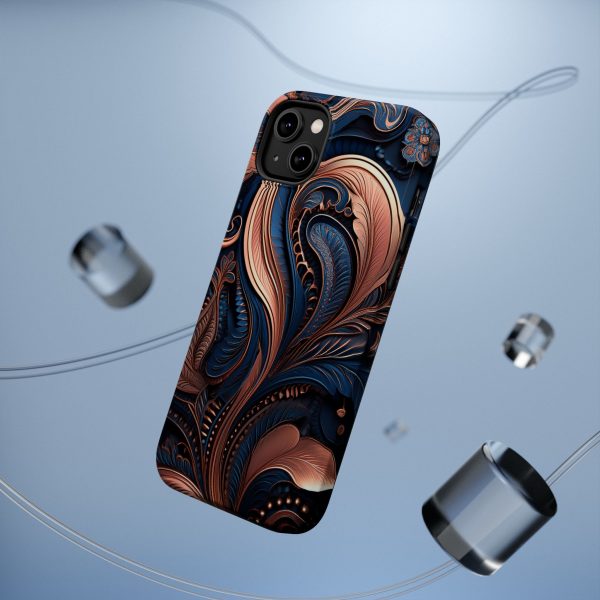 Blue Gold Paisley BRG8 - Custom Magnetic Tough Case for iPhone - Dual Layer Protection with MagSafe® Compatibility - Matte or Glossy Finish - Image 25