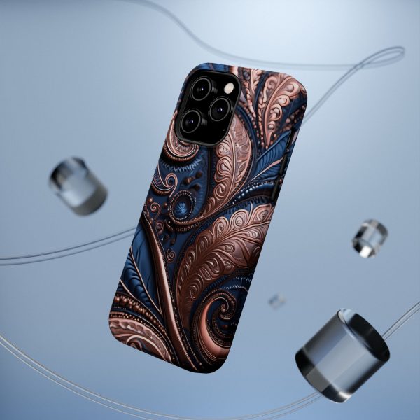 Blue Gold Paisley BRG2- Custom Magnetic Tough Case for iPhone - Dual Layer Protection with MagSafe® Compatibility - Matte or Glossy Finish - Image 35