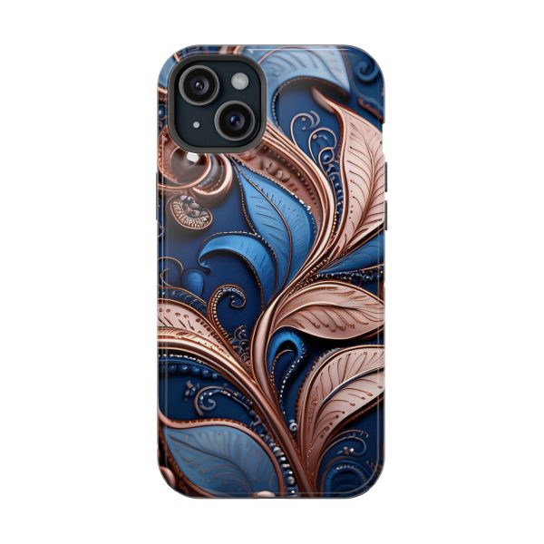 Blue Gold Paisley BRG1- Custom Magnetic Tough Case for iPhone - Dual Layer Protection with MagSafe® Compatibility - Matte or Glossy Finish - Image 101