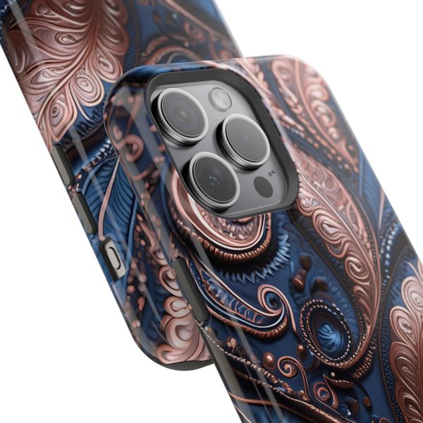 Blue Gold Paisley BRG2- Custom Magnetic Tough Case for iPhone - Dual Layer Protection with MagSafe® Compatibility - Matte or Glossy Finish - Image 111